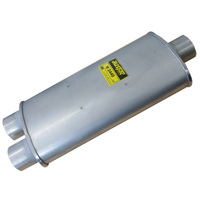  8" X 4" X 16" Long Single 2 1/2" ID In - Twin 2 1/2" ID Out - Straight through (Chambered)