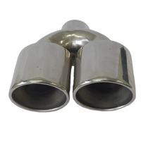 Stainless Steel Exhaust Tip - 2" Inlet - Dual 3" Outlet - Oval Rolled Cut