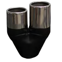  57mm (2 1/4") in, Twin 2 1/2" Out, 9" Long, Rolled In Straight Cut Staggered, 304ss
