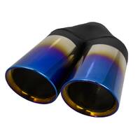  57mm (2 1/4") In, Twin 3" Out, 9" Long, Inner Cone Straight Cut, Titanium Blue, 304ss