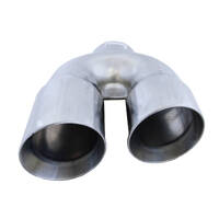  76mm (3") In, Twin 3 1/2" Out, 9" Long, Double Wall Staggered Cut, 304ss, 