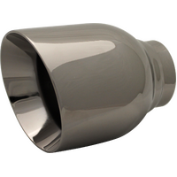  57mm (2 1/4") In, 4" Out, 5" Long, Angle Cut Rolled in, Double Wall, Black Chrome, 304ss