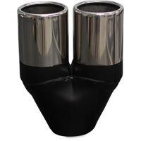  57mm (2 1/4") In, Twin 2 1/2" Out,  Long, Angle Cut / Rolled In , 304ss