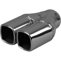  57mm (2 1/4") In, Twin 2 1/2" Out,  Long, Straight Cut / Rolled In, Square, 304ss