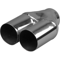  57mm (2 1/4") In, Twin 2 1/2" Out,  Long, Straight Cut, 304ss