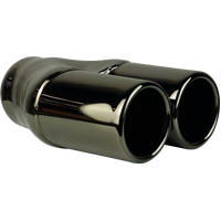  57mm (2 1/4") In, Twin 3" Out,  Long, Straight Cut / Rolled In, Black Chrome, 304ss