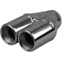  57mm (2 1/4") In, Twin 3" Out,  Long, Straight Cut / Inner Cone, 304ss