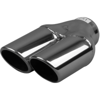  57mm (2 1/4") In, Twin 3" Out,  Long, Angle Cut / Rolled In, 304ss