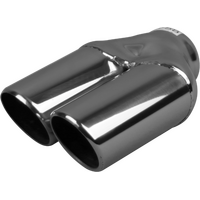  57mm (2 1/4") In, Twin 3" Out, Left Long, Angle Cut / Rolled In / Bumper, 304ss